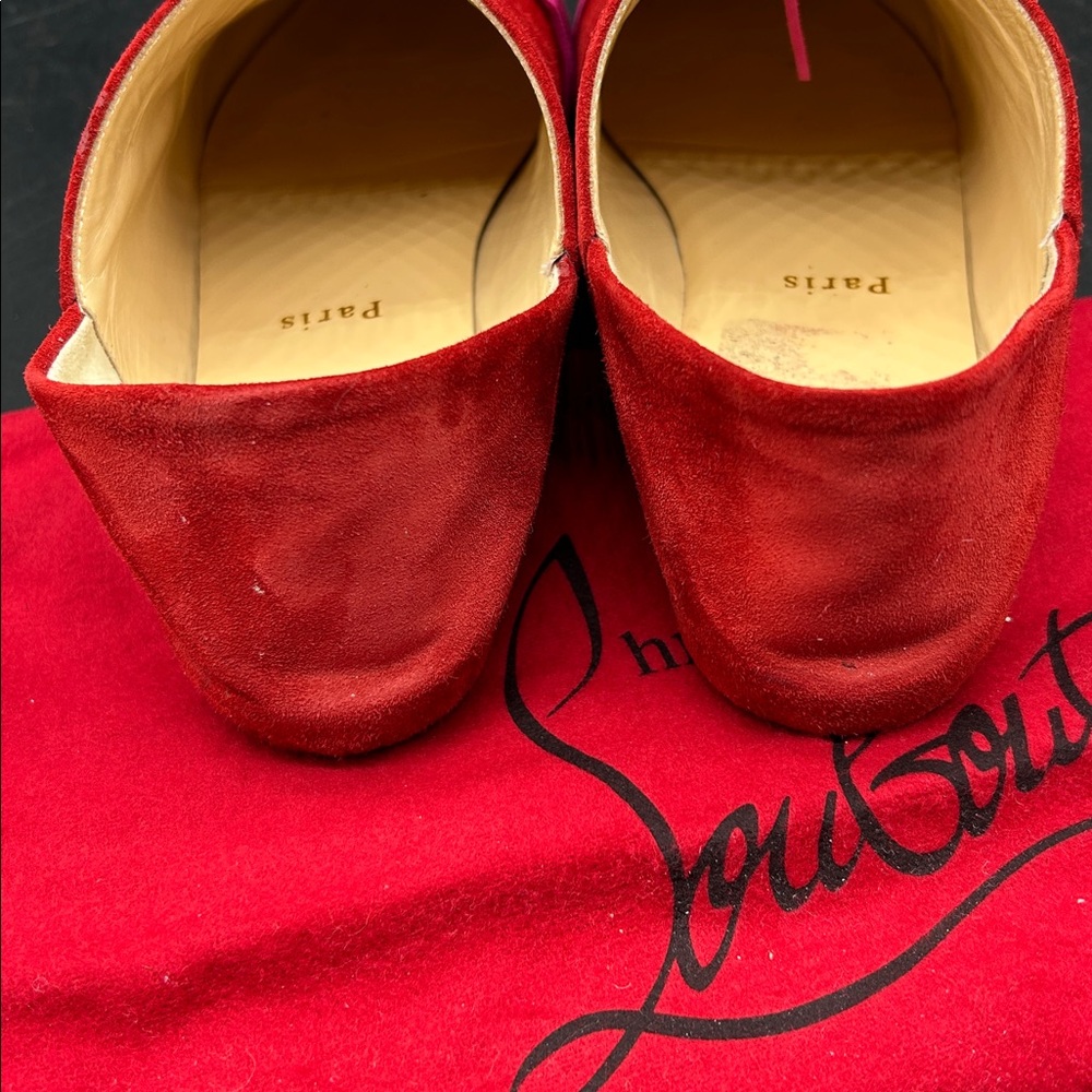 Christian Louboutin Red Suede Flats with Pink Tassels - Picture 3 of 9